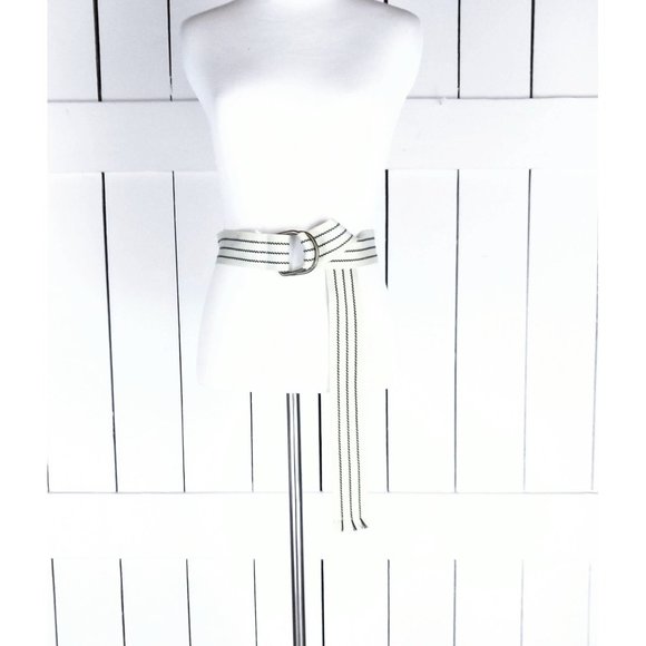 Vintage 90s wide striped woven cloth chord sash belt/wide striped ribbon trim - Picture 1 of 4